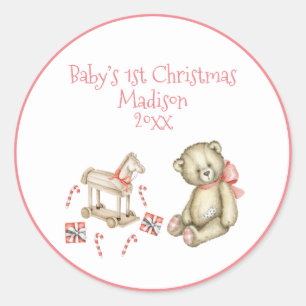 Sticker Rond 1er Noël du bébé Pink Cute personnalisé