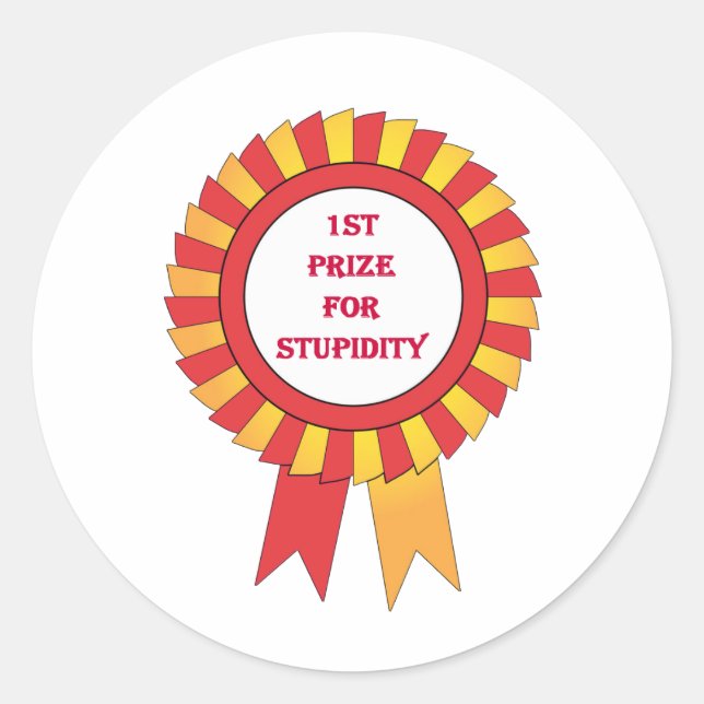Sticker Rond 1er prix pour la stupidité (Devant)