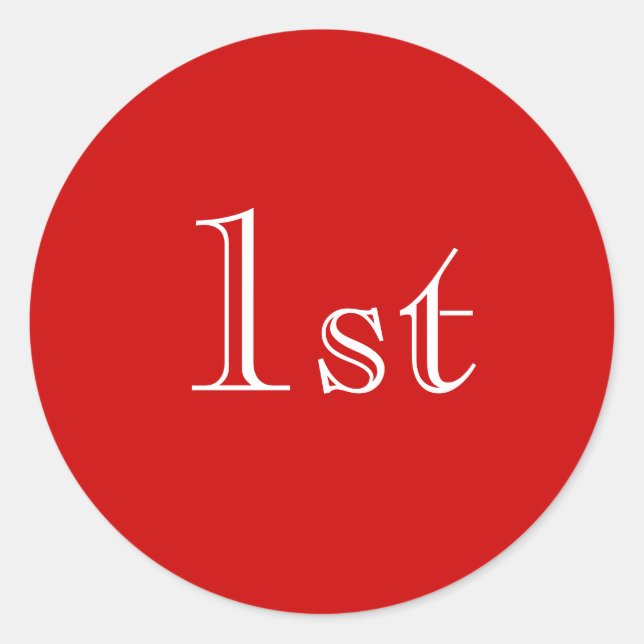 Sticker Rond 1er. Rouge et blanc. Un design simple et agréable. (Devant)