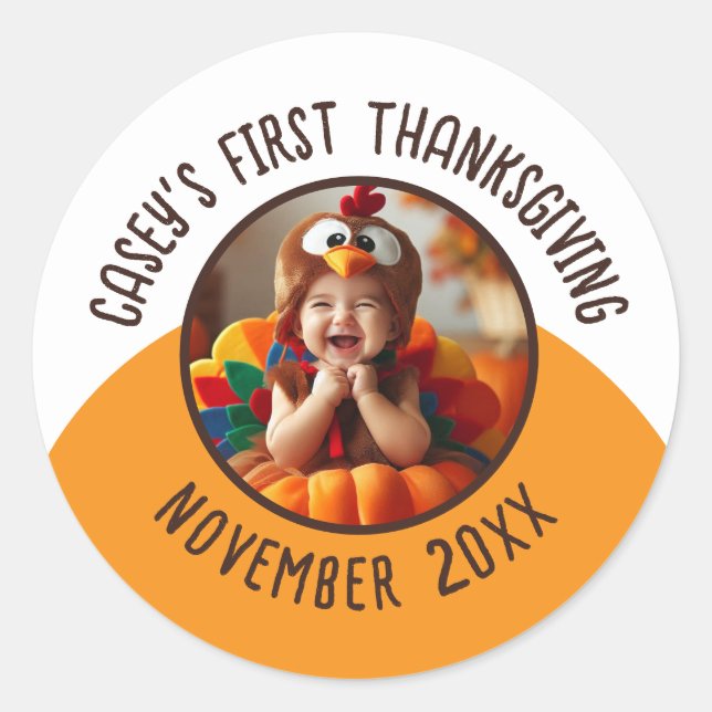 Sticker Rond 1er Thanksgiving Photo personnalisée Nom et année  (Devant)