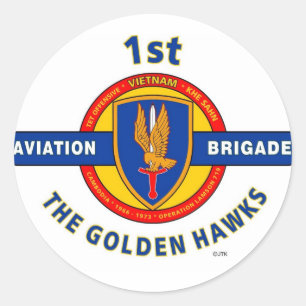 STICKER ROND 1ÈRE BRIGADE AVIATION VIETNAM "GOLDEN HAWKS"