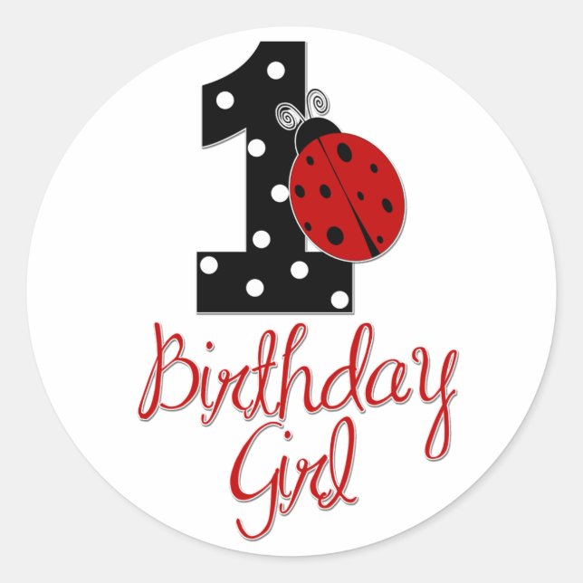 Sticker Rond 1ère fille anniversaire - Bug dame - 1 - coccinell (Devant)