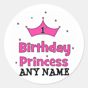 Sticker Rond 1ère princesse anniversaire ! avec couronne rose