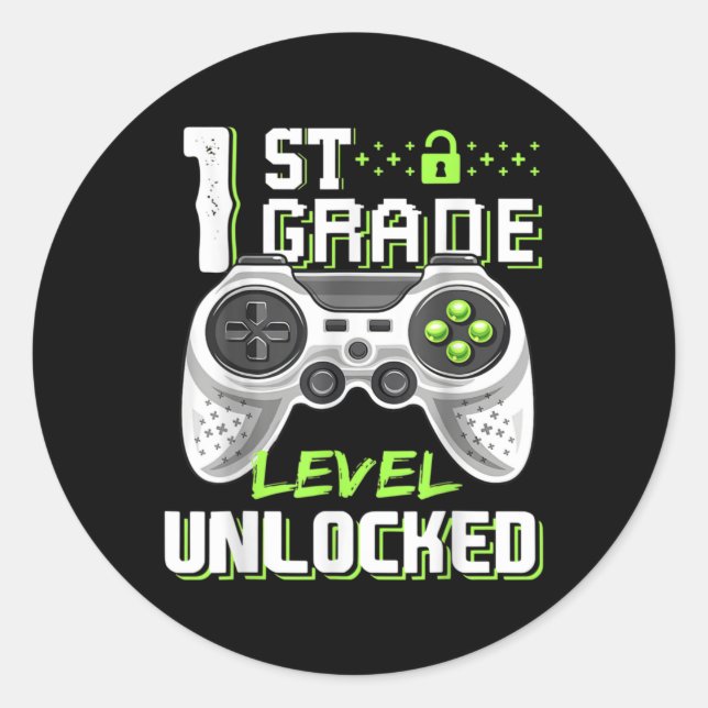 Sticker Rond 1st Grade Level Unlocked Gamer First Day Of School (Devant)