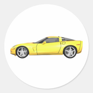 Sticker Rond 2008 Corvette : Voiture de sport : Fin jaune :