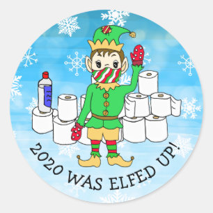Sticker Rond 2020 a été Elfed Up, Funny Elf dans Facemask