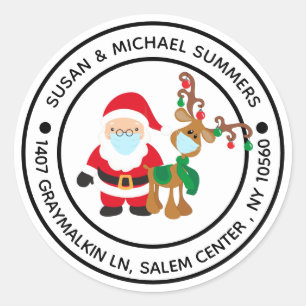 Sticker Rond 2020 Covid Christmas Père Noël Adresse de retour