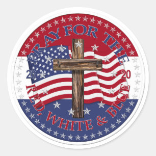 Sticker Rond 2020 Priez Pour Le Drapeau Croix Rouge, Blanc Et B