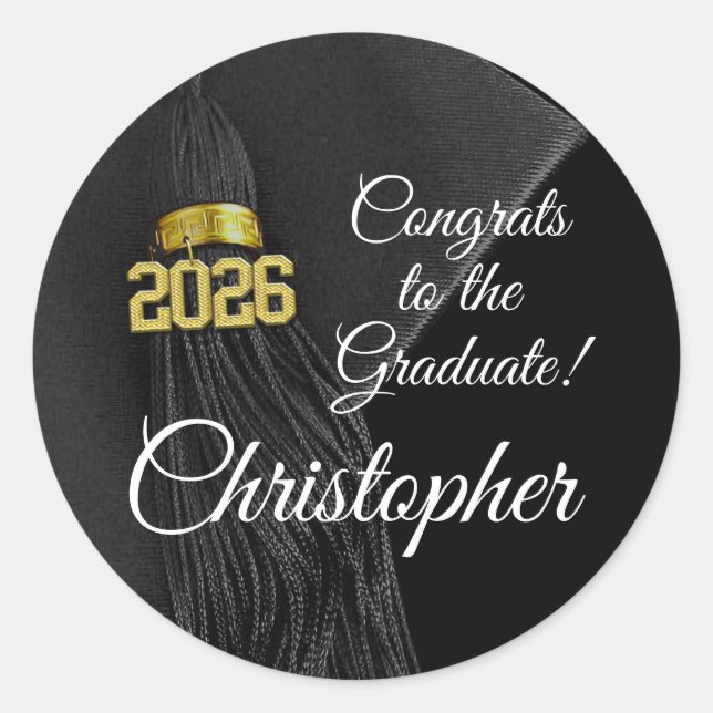Sticker Rond 2023 Graduation Tassel Elégant Nom Personnalisé (Devant)
