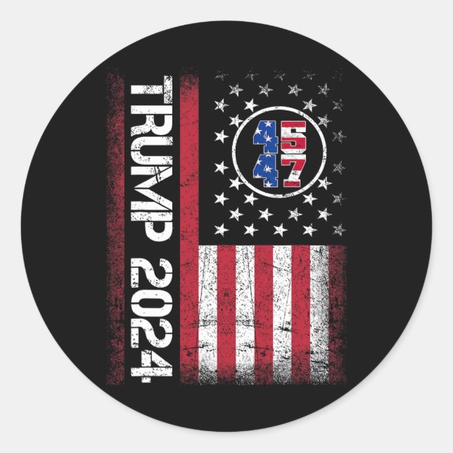 Sticker Rond 2024 45 47 Stand With American Flag Hommes Femmes (Devant)