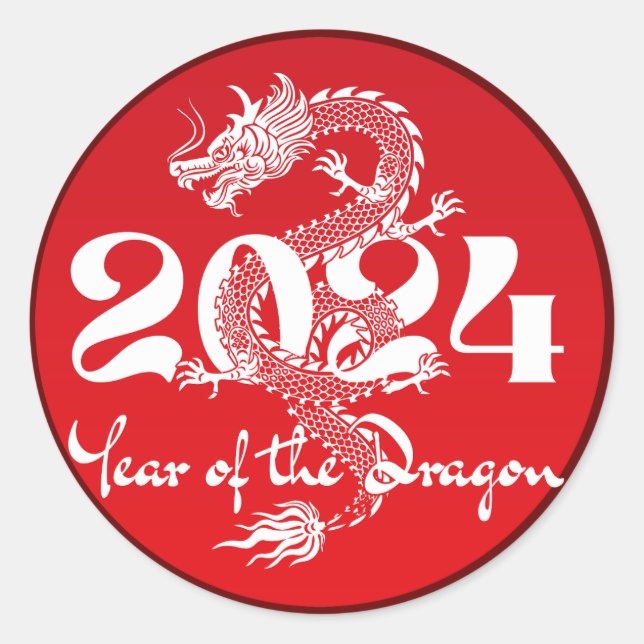 Sticker Rond 2024 année du dragon rouge blanc (Devant)