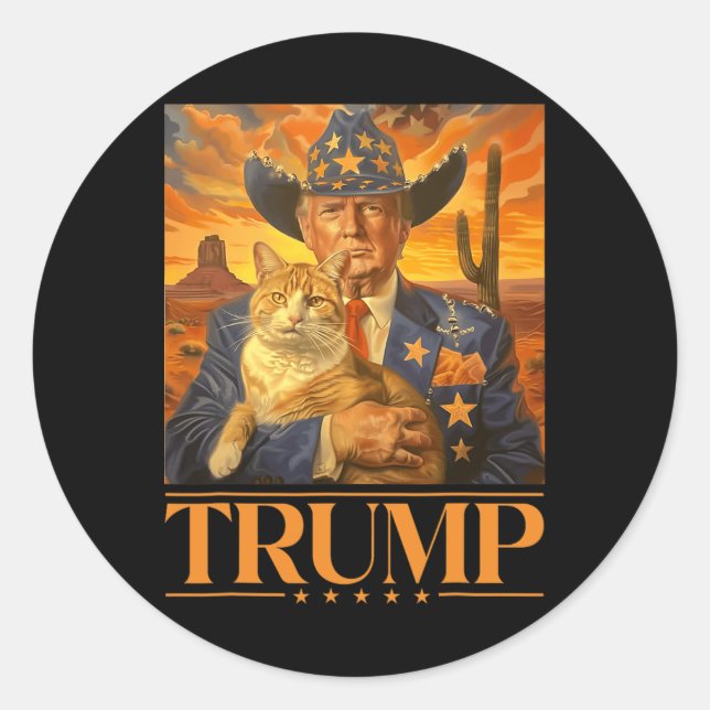 Sticker Rond 2024 Et Cat Western Cowboy Patriotic 4 juillet (Devant)