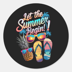 Sticker Rond 2024 Laisser L'Été Commencer 2024 Vacances Été