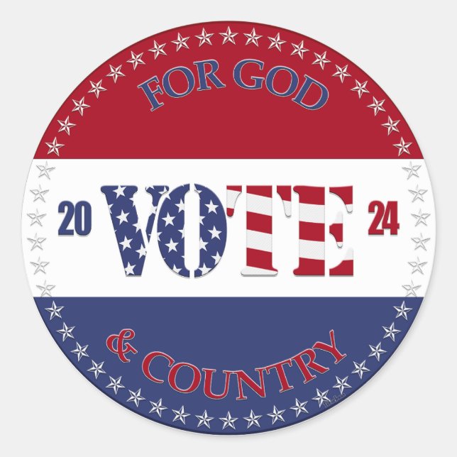 Sticker Rond 2024 Pour Dieu et Pays USA Drapeau VOTE (Devant)
