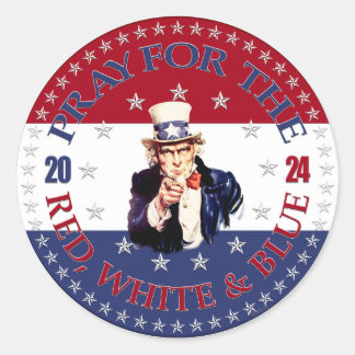 Sticker Rond 2024 Priez pour l'oncle rouge, blanc et bleu Sam
