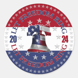 Sticker Rond 2024 Red and Blue Let Freedom Ring Liberty Bell