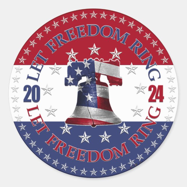 Sticker Rond 2024 Red and Blue Let Freedom Ring Liberty Bell (Devant)