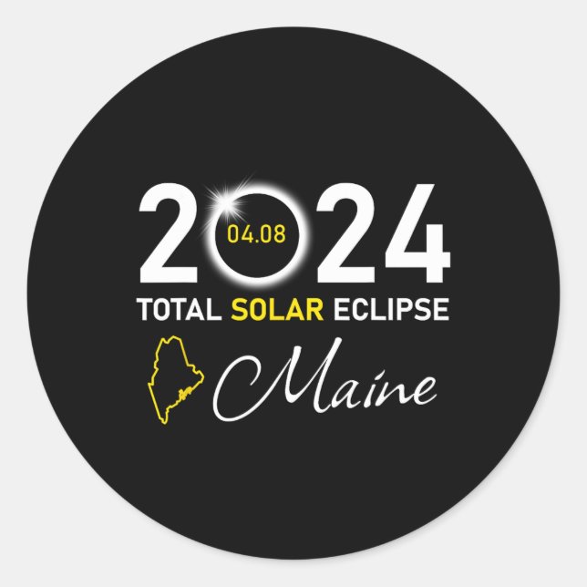 Sticker Rond 2024 Total Solaire Eclipse Maine État (Devant)