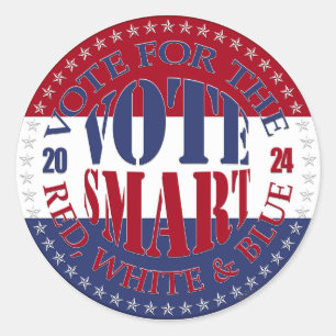 Sticker Rond 2024 Votez pour le vote Rouge, Blanc et Bleu Smart