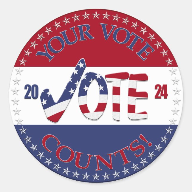 Sticker Rond 2024 Votre vote Compte USA Cochez la case VOTE (Devant)
