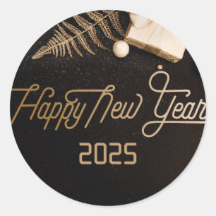 Sticker Rond 2025 Bonne année Black Custom Gold Business