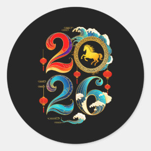 Sticker Rond 2026 Année du Cheval Nouvel An Chinois Lunaire 202