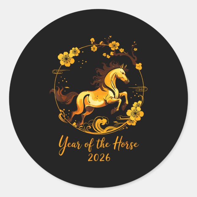 Sticker Rond 2026 Lunar New Year Horse Men Women Girls Boys Kid (Devant)
