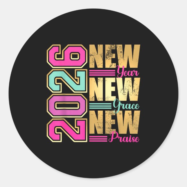 Sticker Rond 2026 New Year New Grace New Praise Retro Nge Desig (Devant)