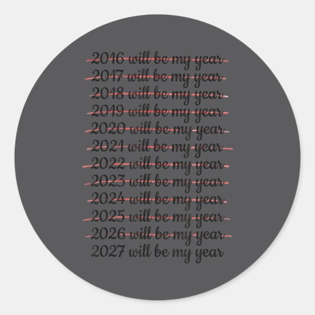 Sticker Rond 2027 Will Be My Year Procrastination New Year Reso (Devant)