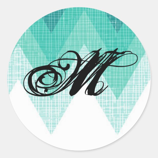 Sticker Rond 20 - 1,5 Envelope Sceau Ombre Turquoise Chevron (Devant)