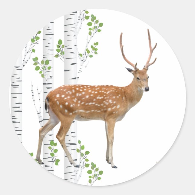 Sticker Rond 20 - 1,5 Enveloppe Cerf de phoque Doe Buck Woodlan (Devant)