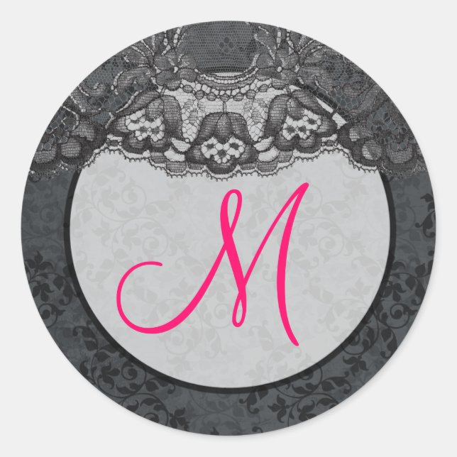 Sticker Rond 20 - 1,5 Enveloppe Monogramme dentelle florale ros (Devant)