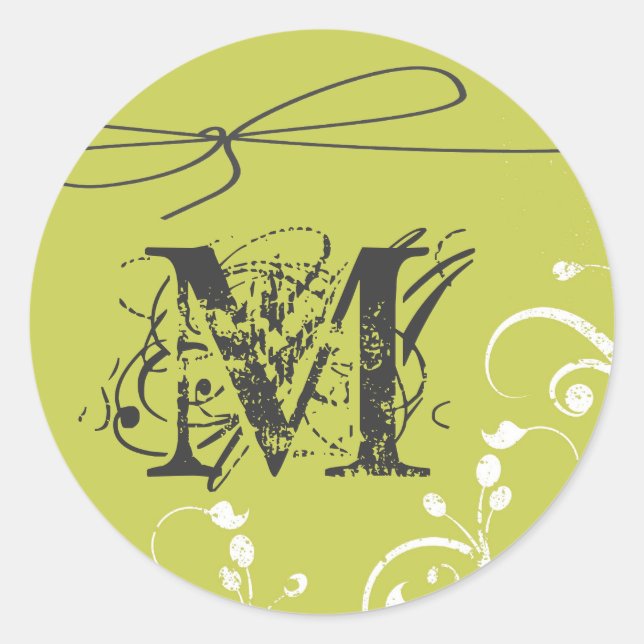 Sticker Rond 20 - 1,5 Enveloppe Monogramme Phoque vert Flore (Devant)