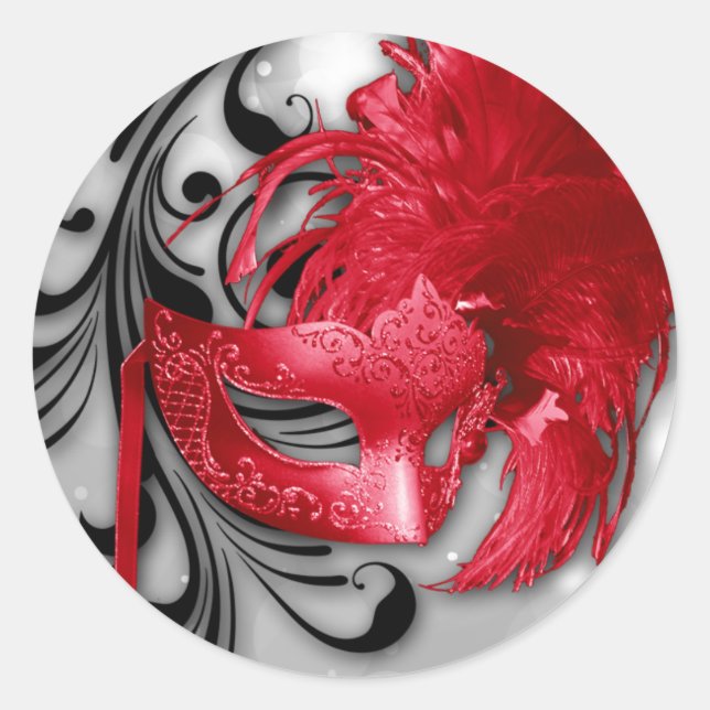 Sticker Rond 20 - 1,5 Enveloppe rouge sur Mascarade Argent (Devant)