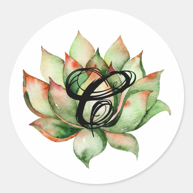 Sticker Rond 20 - 1,5 Enveloppe Sceau Boho Cactus Succulen (Devant)