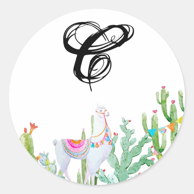 Sticker Rond 20 - 1,5 Enveloppe Sceau Boho Llama Cactus Bohémie (Devant)