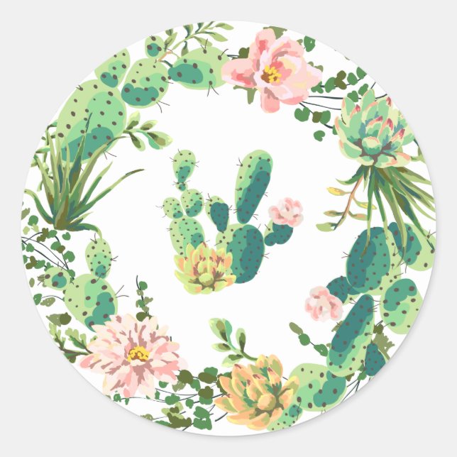 Sticker Rond 20 - 1,5 Enveloppe Sceau Cactus Bohémiens Succulen (Devant)