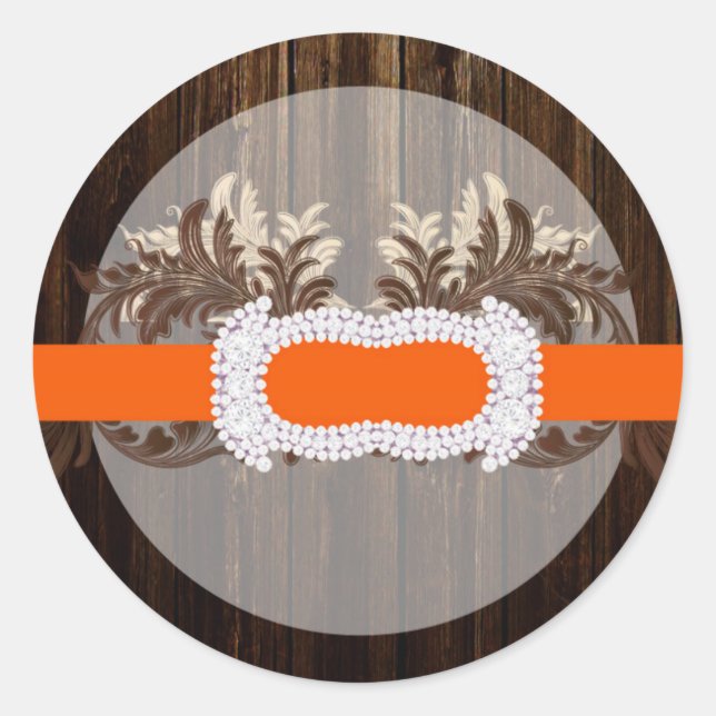 Sticker Rond 20 - 1,5 Enveloppe Sceau Grange Bois Diamant Ruban (Devant)