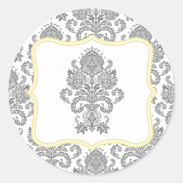 Sticker Rond 20 - 1,5 Enveloppe Sceau gris Jaune Dentelle Damas (Devant)