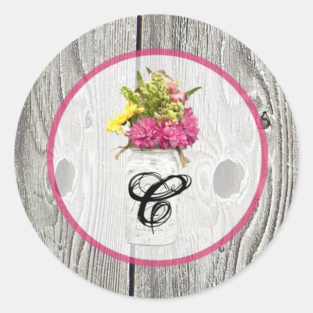 Sticker Rond 20 - 1,5 Enveloppe Sceau Mason Jar avec Fleur sauv (Devant)