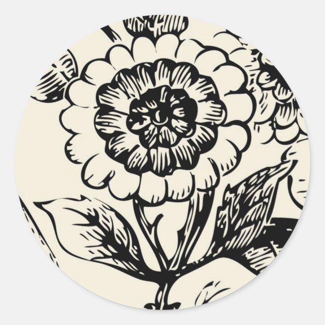 Sticker Rond 20 - 1,5 Enveloppe Sceau noir & blanc Toile floral (Devant)