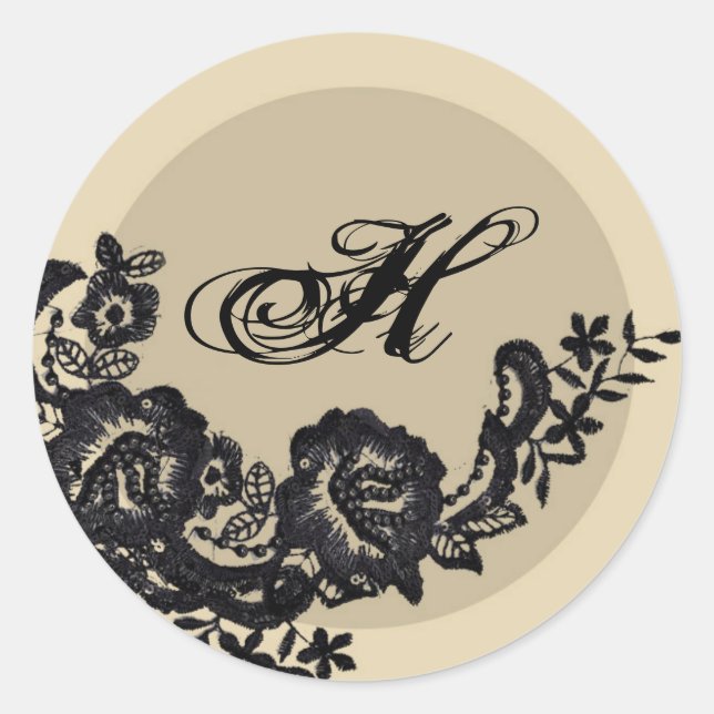 Sticker Rond 20 - 1,5 Enveloppe Sceau noir dentelle Damas Antiq (Devant)