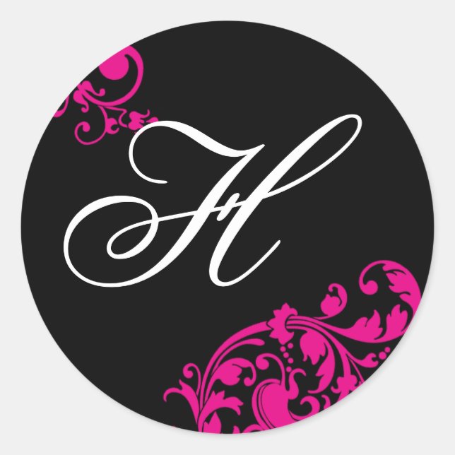 Sticker Rond 20 - 1,5 Enveloppe Sceau noir rose chaud floral (Devant)