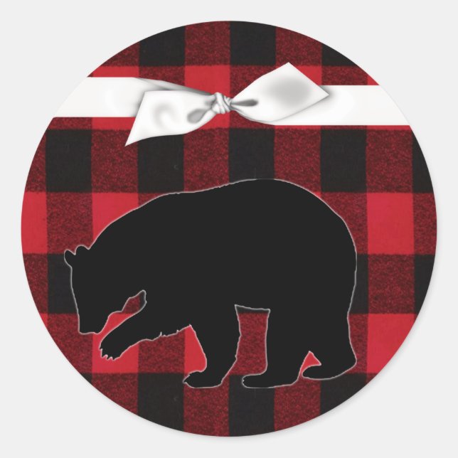 Sticker Rond 20 - 1,5 Enveloppe Sceau Ours Plaid Bison Rouge (Devant)