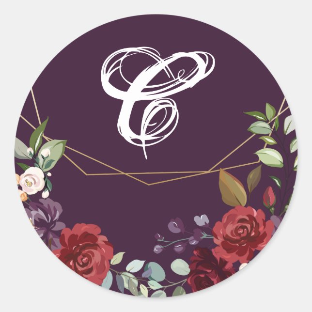 Sticker Rond 20 - 1,5 Enveloppe Sceau Plum Purple Rose Gold Geo (Devant)