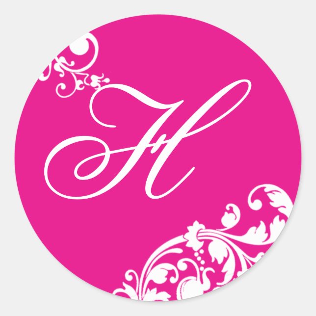 Sticker Rond 20 - 1,5 Enveloppe Sceau rose chaud floral blanc (Devant)