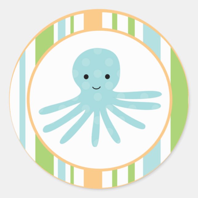 Sticker Rond 20 - 1,5" Enveloppe Sceau Striped Ocean Sea Life (Devant)