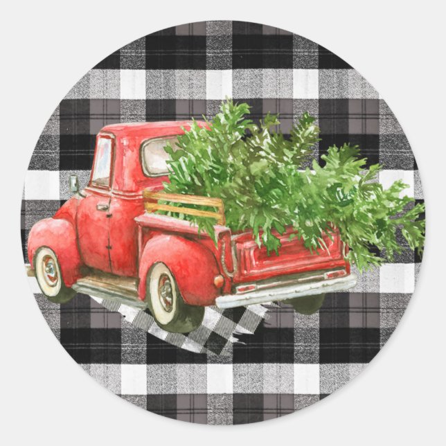 Sticker Rond 20 - 1,5 Enveloppe Sceau XMAS Camion Buffalo Plaid (Devant)