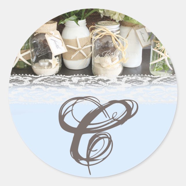 Sticker Rond 20 - 1,5 Enveloppe Seal Beach Mer Mason Jars Océan (Devant)