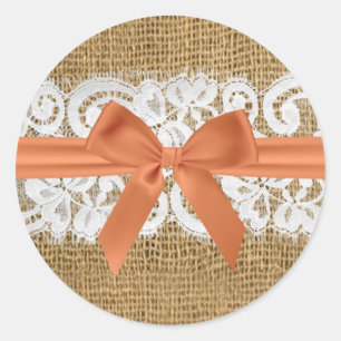 Sticker Rond 20 - 1,5 Enveloppe Seal Orange Burlap Dentelle